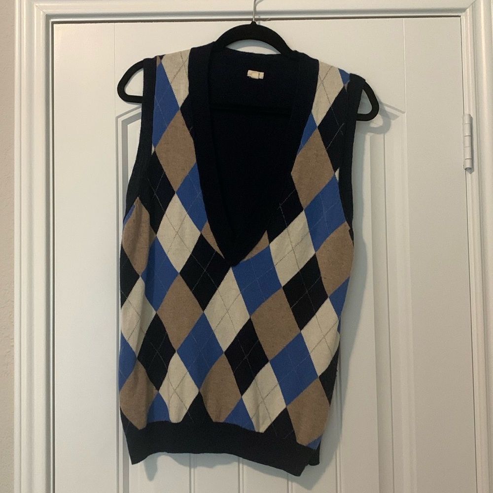 Women’s J Crew Navy, Blue, Cream & Tan Sweater-vest Size XL